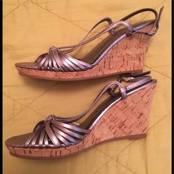 Pewter Silver, strappy dress wedge sandals shoes - Picture 1 of 4